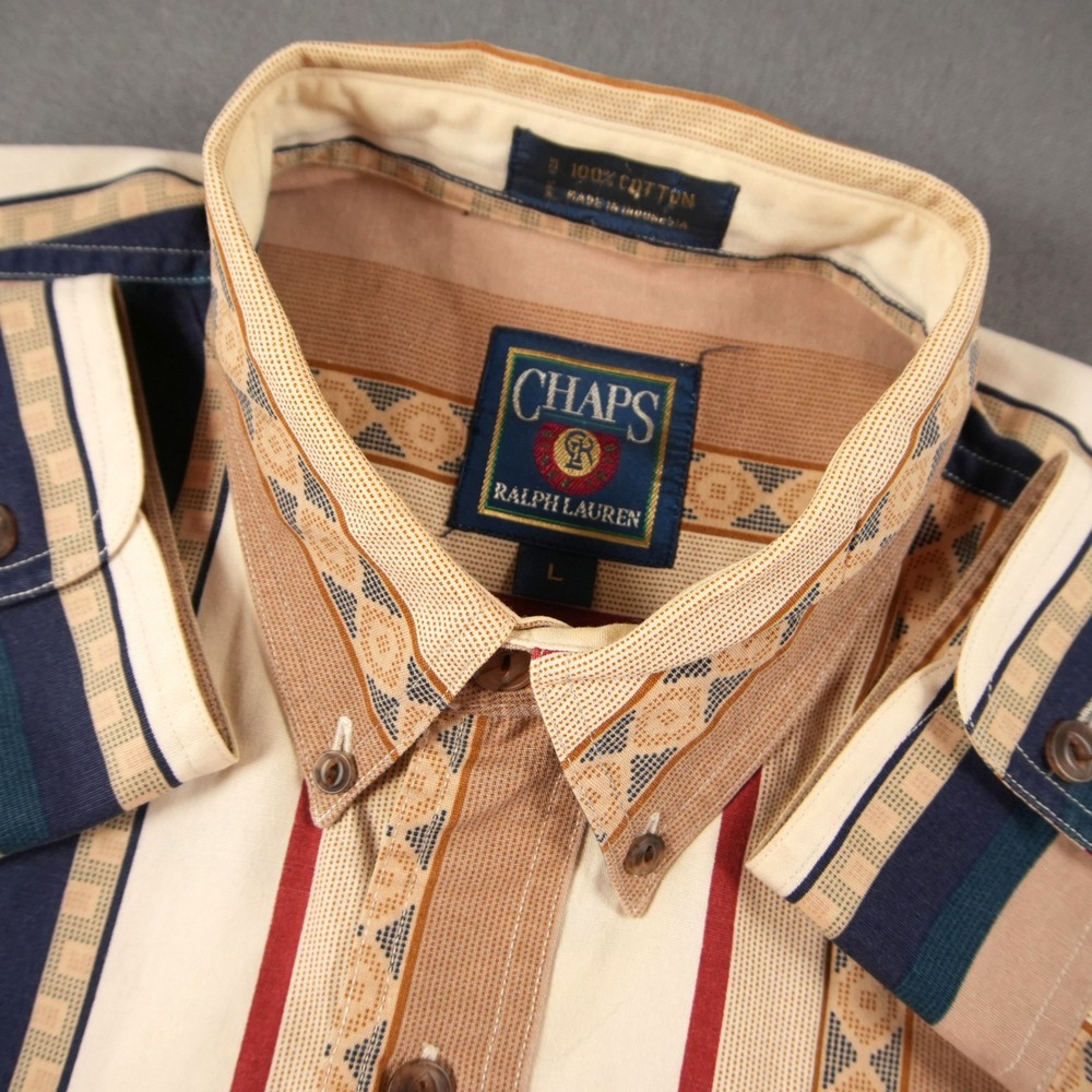 Y2K Chaps Ralph Lauren Stripe Geometric Button Down Shirt Mens L Southwestern